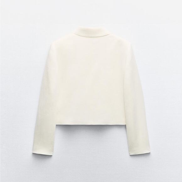 ZARA CROPPED LINEN BLEND SHOULDER PAD BLAZER - Picture 6 of 9